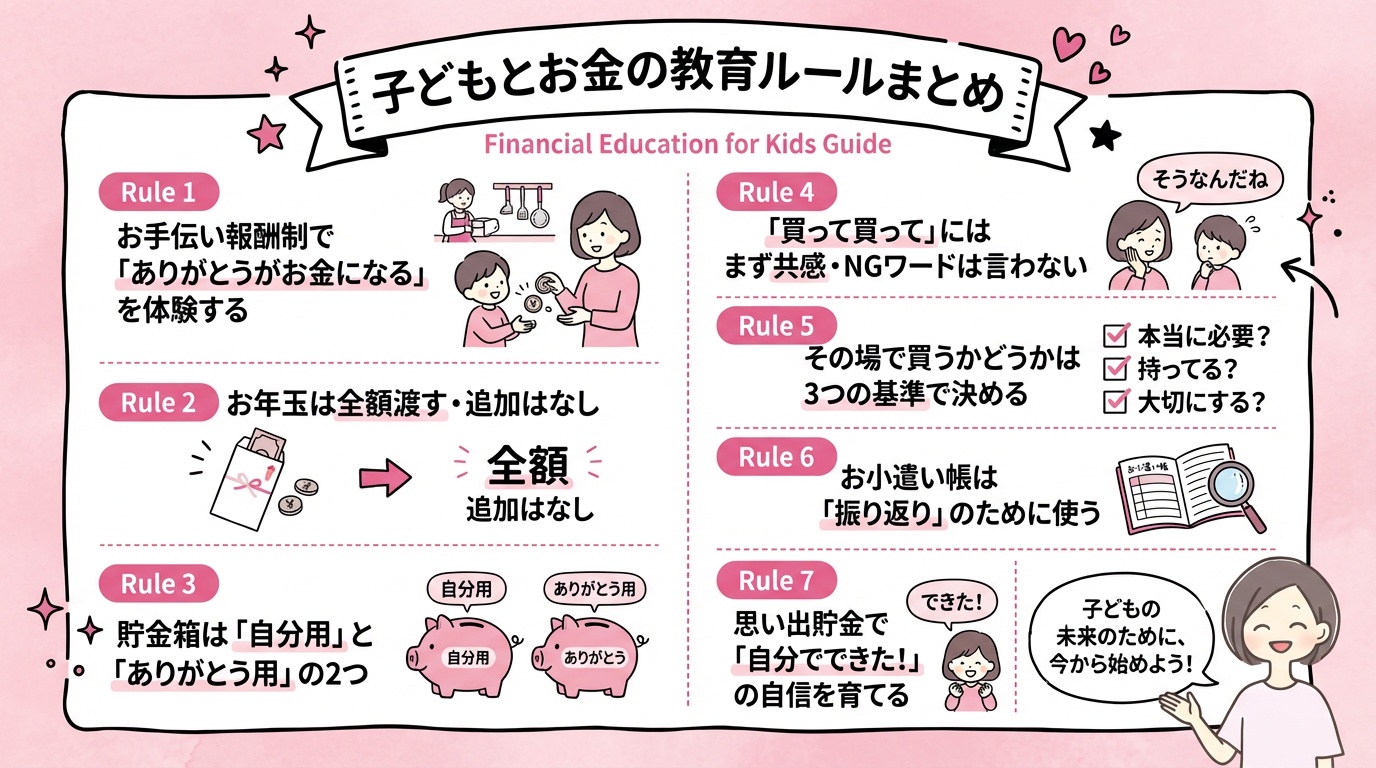 子どもとお金の教育ルールまとめ。Rule1〜Rule7の一覧